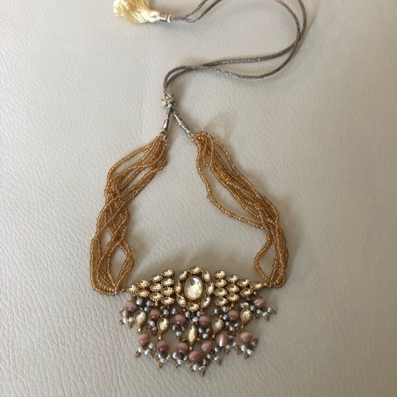 Vintage Costume Jewelry Choker Set in dusty pink and golden strands of beads. - Picture 2 of 6